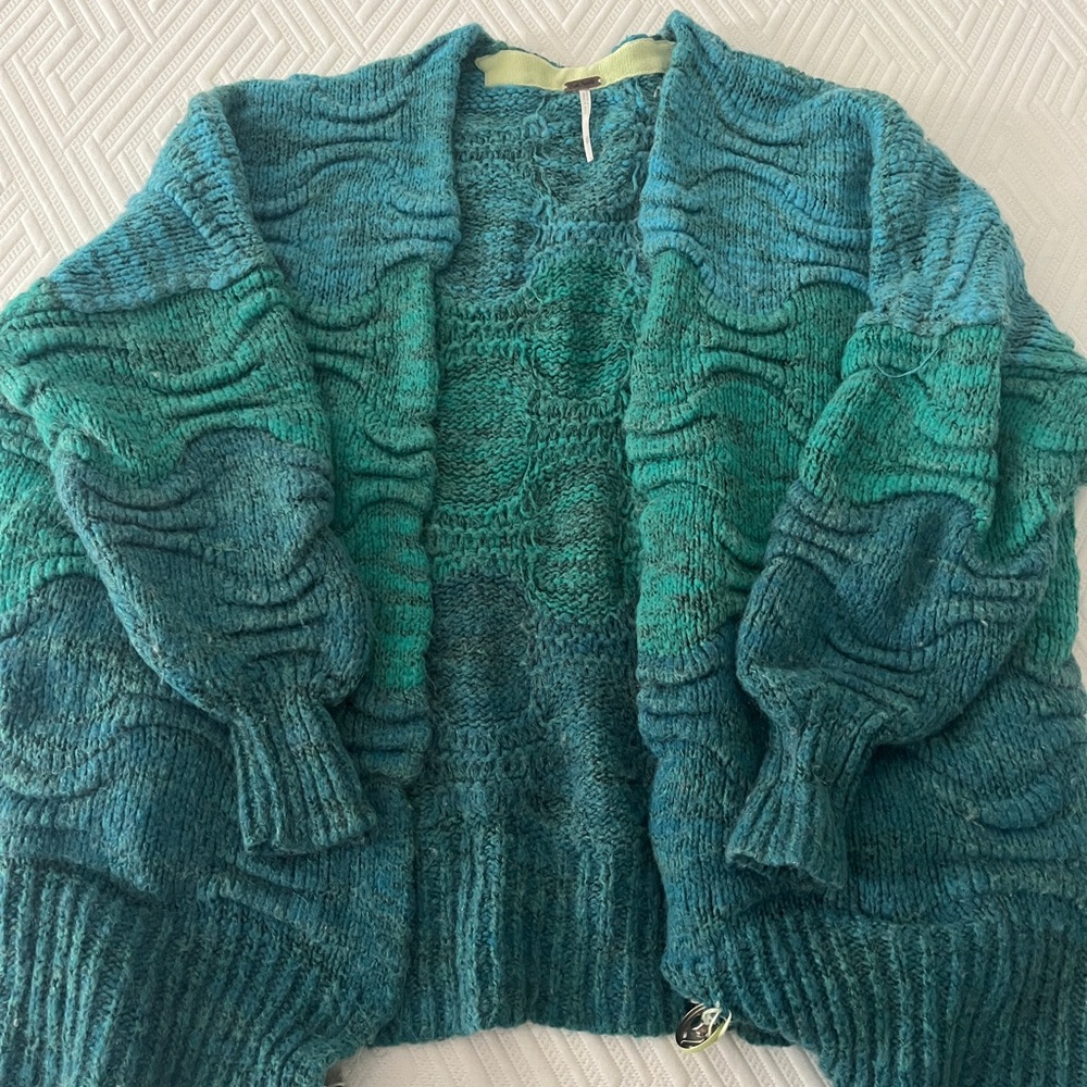 Free People Turquoise Ombre Knit Cardigan